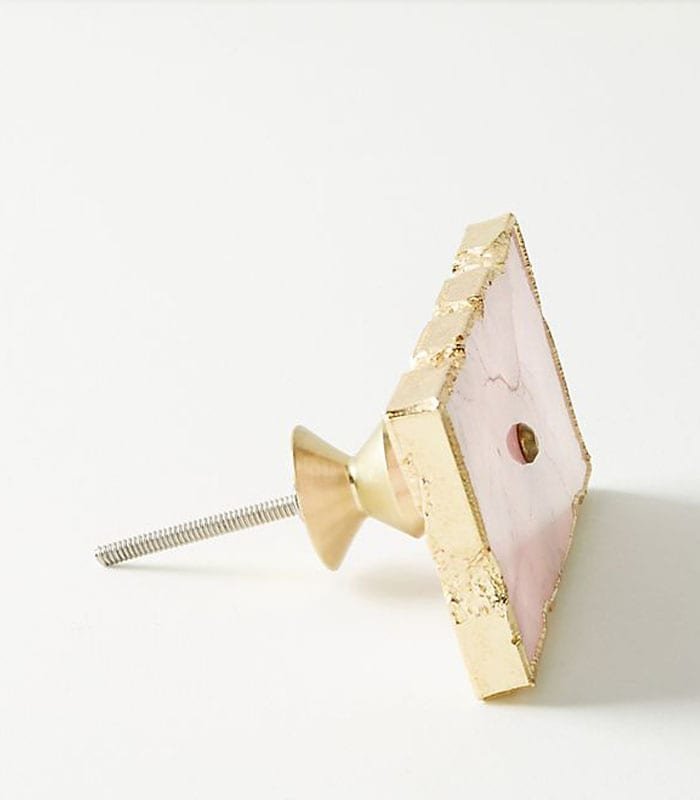 Pink Quartz Slice Knobs With Golden Rim KB-118 - Set of 4