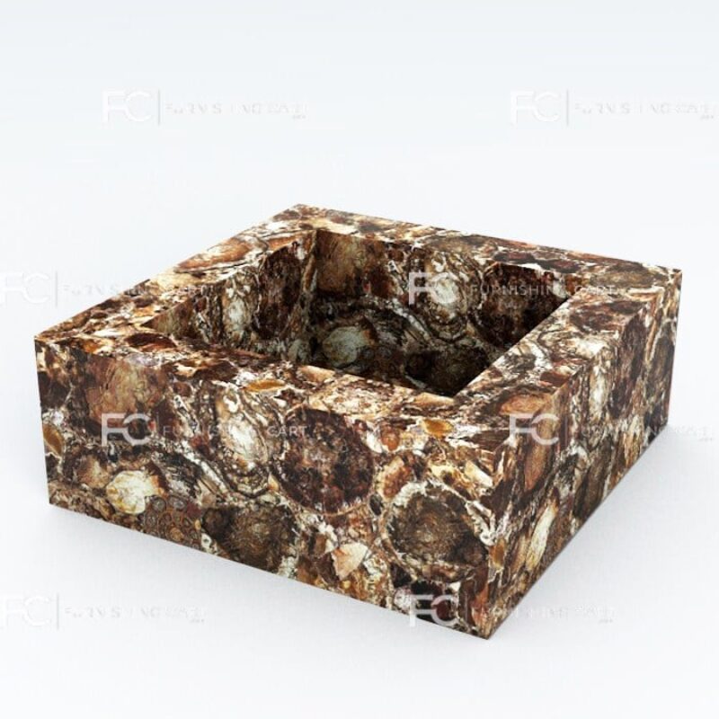 Petrified Wood Stone Square Wash Basin Vessel Sink LWB-133