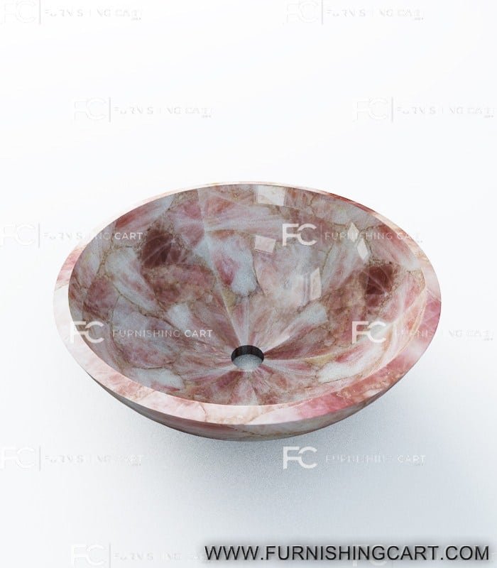 Pink Quartz Round Wash Basin Vessel Sink LWB139 Furnishingcart