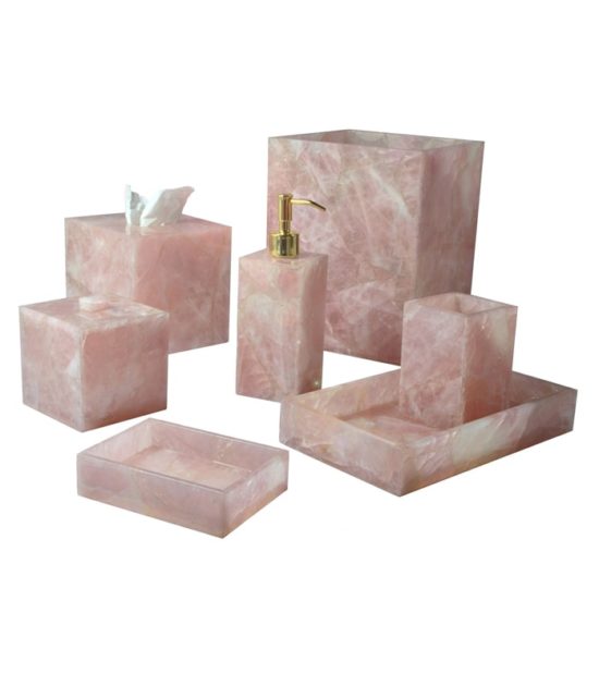 Pink rose quartz bath accessories set pink quartz crystal bathroom decor