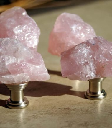 Pink Quartz Slice Knobs With Golden Rim KB-118 - Set of 4 - quartz 