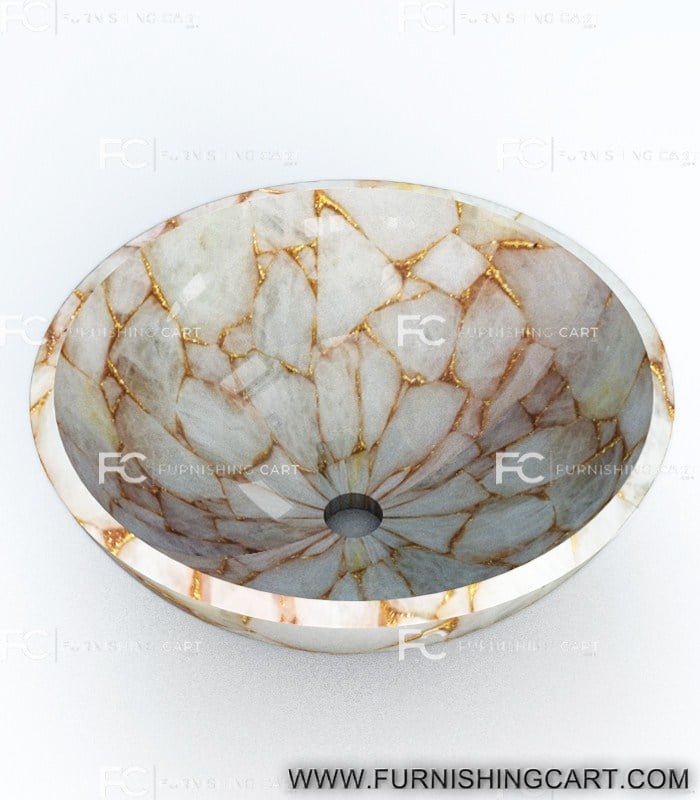 white-quartz-golden-round-wash-basin-vessel-sink-lwb-145-view-1