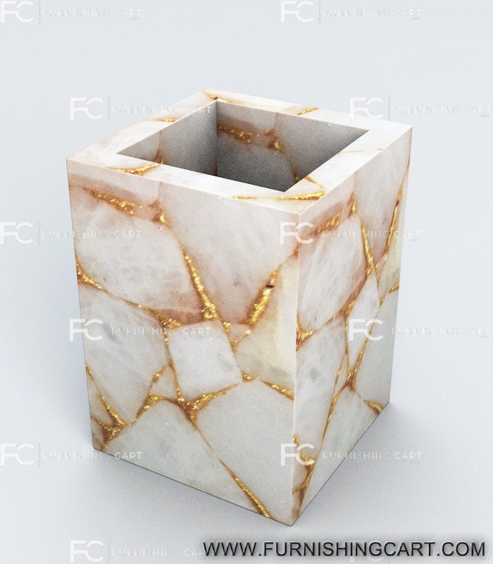 White Quartz With Golden Sparkle Bath Accessories Set Furnishingcart
