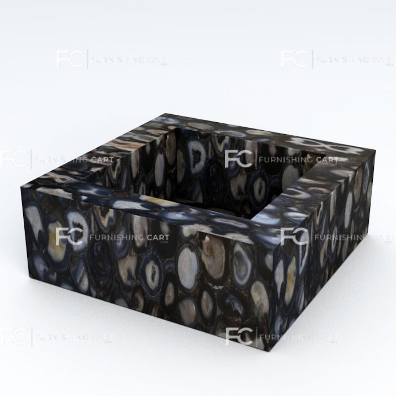 Black Agate Square Backlit Wash Basin Vessel Sink LWB-108