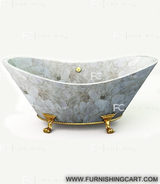 White Quartz Bathtub BT119 Freestanding backlit translucent luminous tub