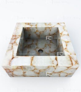 white-quartz-golden-sparkle-square-wash-basin-vessel-sink-lwb-146-front-Image
