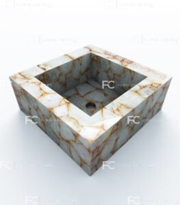 white-quartz-golden-sparkle-square-wash-basin-vessel-sink-lwb-146-depth-side-Image