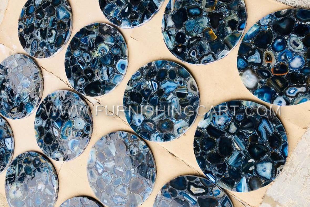 Blue Agate Round Table Tops Under Bulk Production