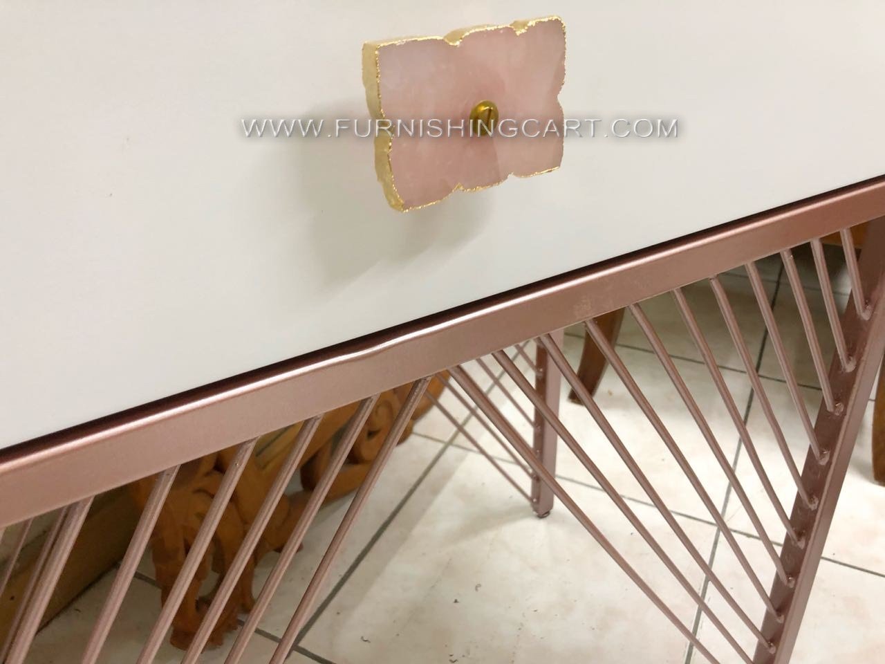 Pink quartz golden plated knobs for jewelry store in El Salvador