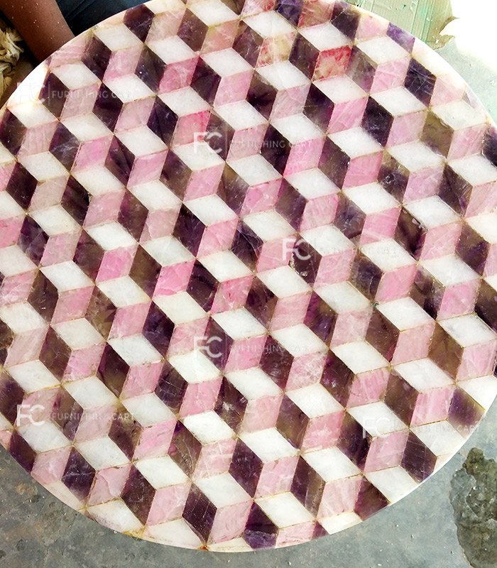 Pink Golden Quartz - PD112 - Pietra Dura Table Top - Image 3