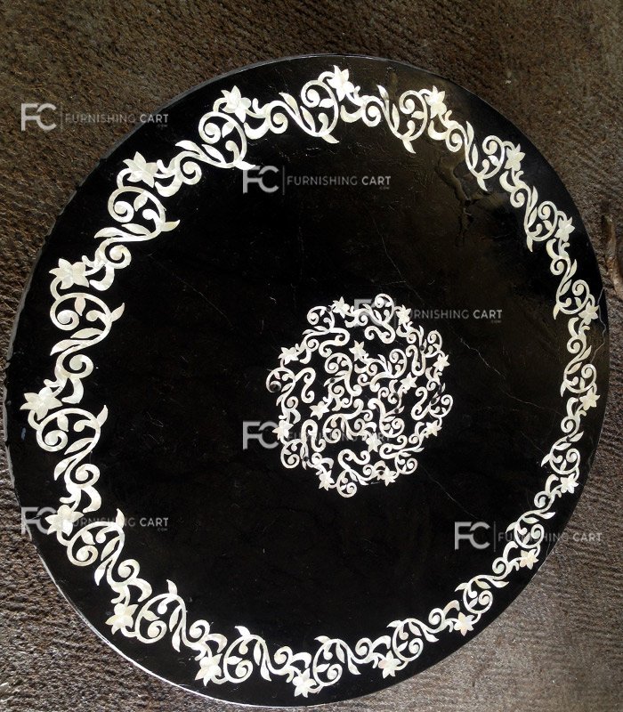 Black-White Marble - PD102-Pietra Dura Table Top - Image 2
